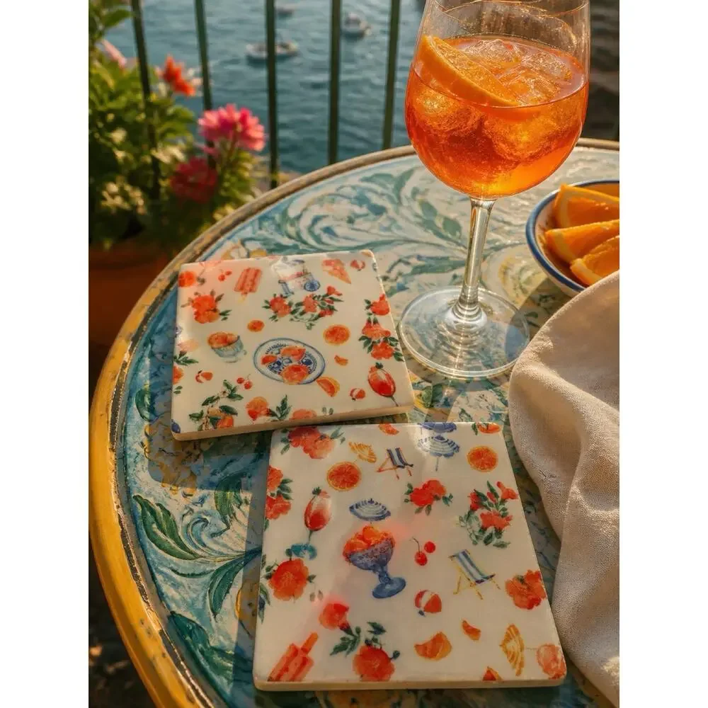 Italian Summer Coasters Set of 2 | Amalfi Coast Inspired Tile Coasters